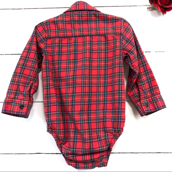 Carter's Baby Boy Bodysuit Plaid Button Up Red 18M - Picture 5 of 8